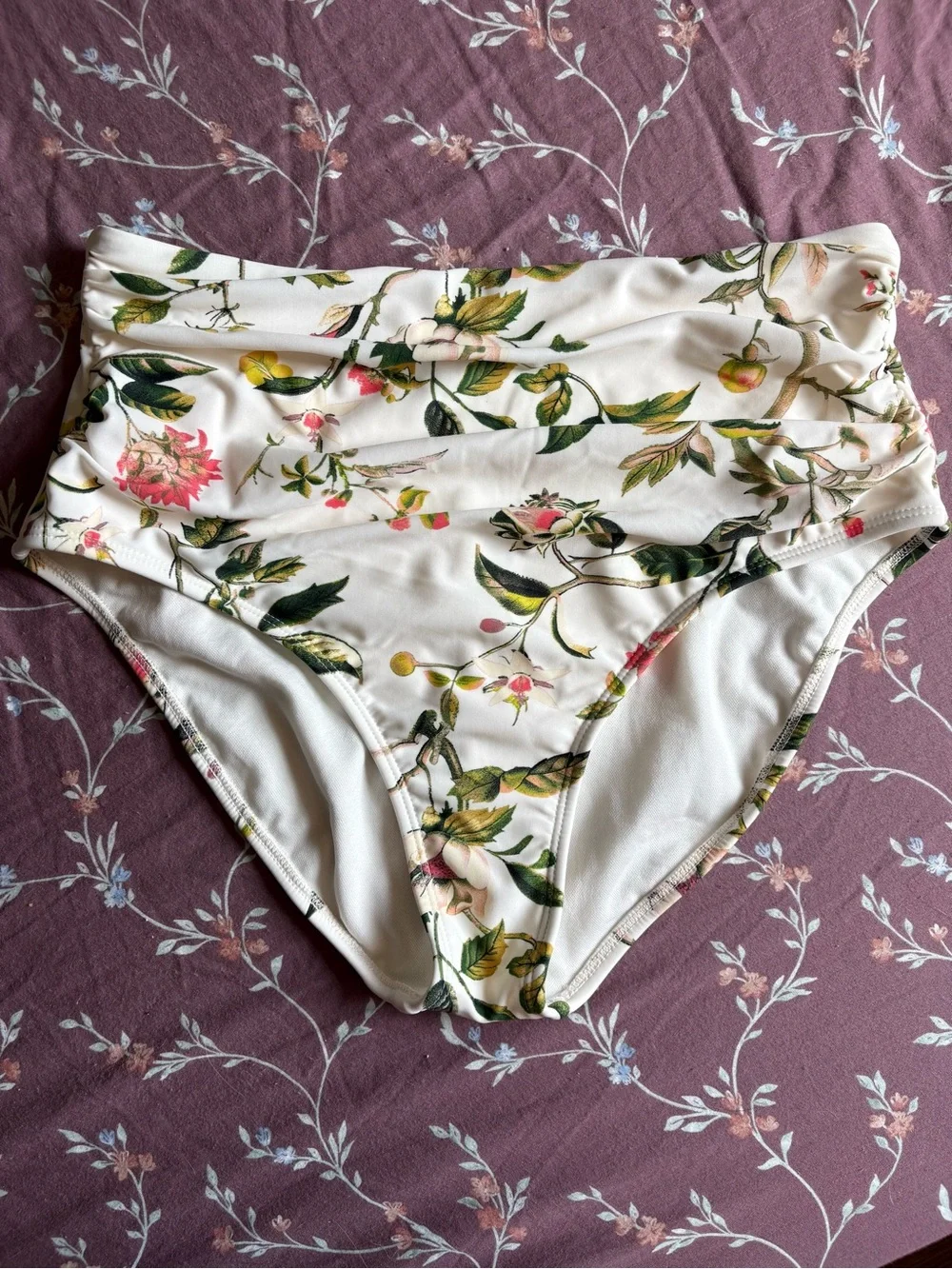 Shade & Shore White High-Waist Bikini Bottoms with Pink Floral Print